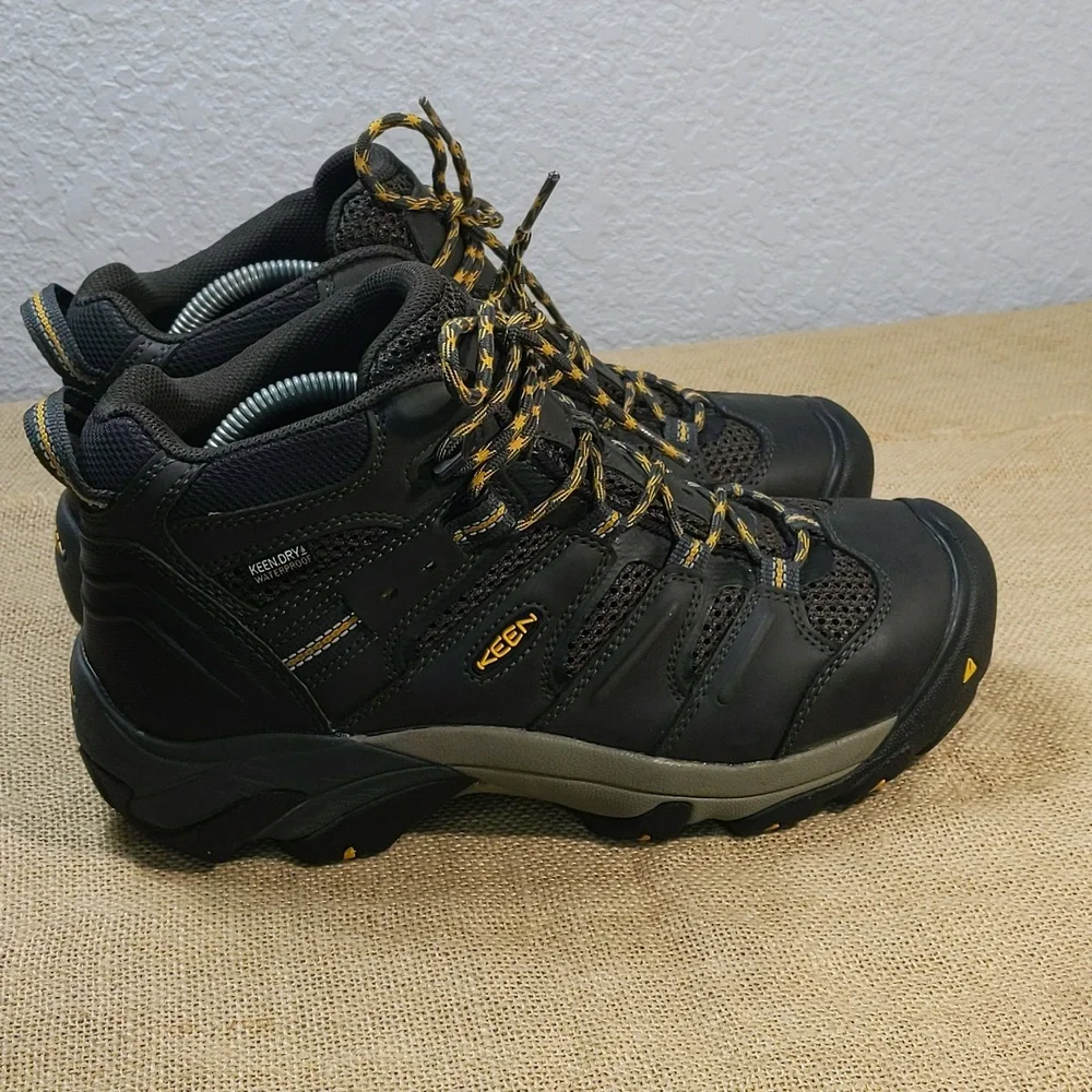 Keen Lansing Mid Waterproof Steel Toe Work Boots Men's Sz 9D, Dark Grey/Yellow - Picture 3 of 8